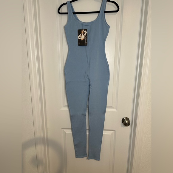 Naked Wardrobe Blue Ribbed Jumpsuit - Picture 1 of 6